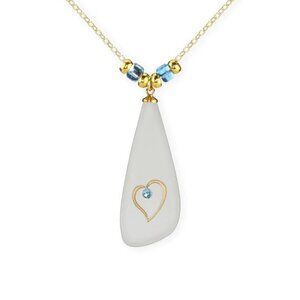 Sea Glass with Heart Necklace with a gift box
